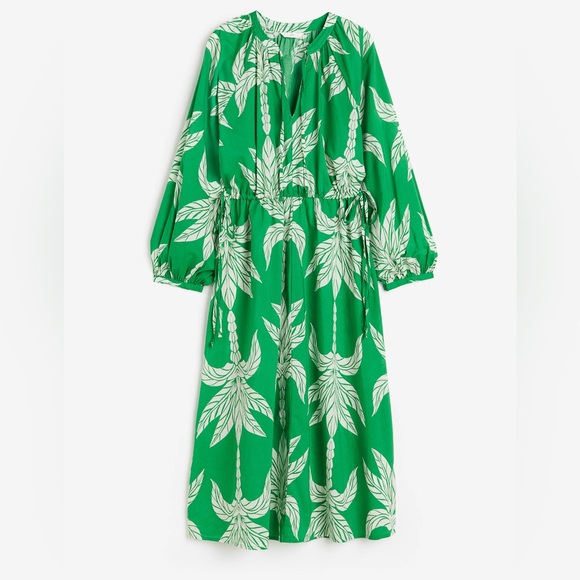 H&M Tie-detail Knee-length Tropical Print Dress Sz Small 100% Cotton - Picture 3 of 7